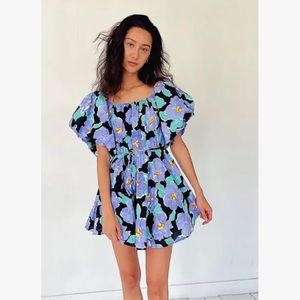 &Merci bubble sleeve black floral mini dress